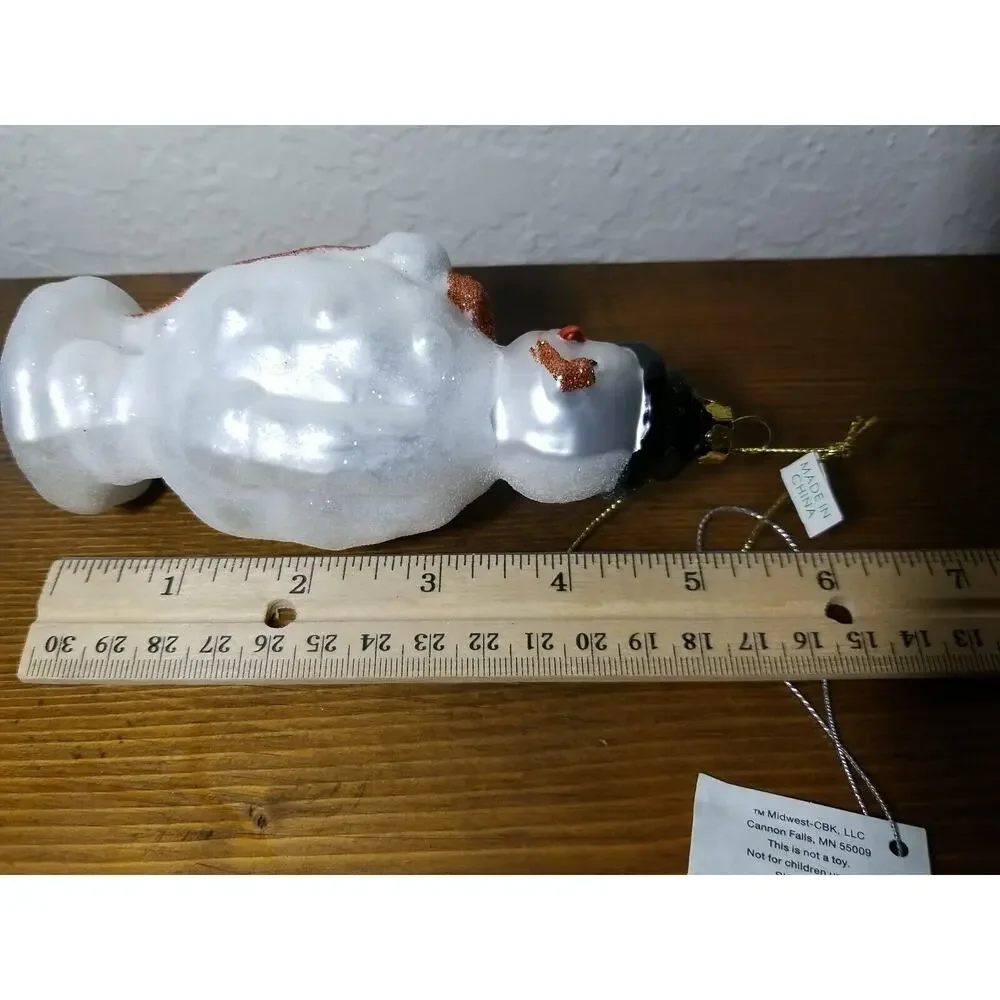 Midwest Ornament Snowman Hat, Pipe & Broom Glitter Blown Glass Christmas Holiday